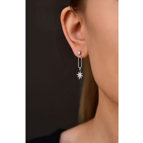 Papatya Silver 925 Ayar Gümüş Rodyum Kaplama Sallantılı Köşesiz Dikdörtgen Tektaş Yıldız Küpe