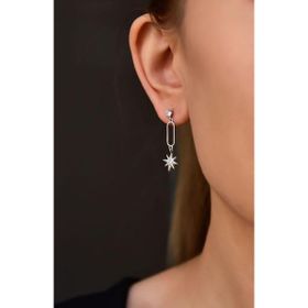 Papatya Silver 925 Ayar Gümüş Rodyum Kaplama Sallantılı Köşesiz Dikdörtgen Tektaş Yıldız Küpe