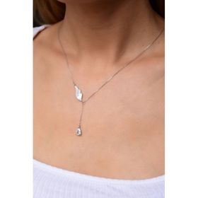 Papatya Silver 925 Ayar Gümüş Rodyum Kaplama Sedef Kanatlı Damla Taşlı Kolye