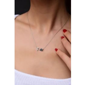 Papatya Silver 925 Ayar Gümüş Rodyum Kaplama Siyah Taşlı Lale Kolye
