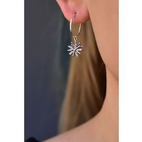 Papatya Silver 925 Ayar Gümüş Rodyum Kaplama Spinning Snowflake Halka Küpe