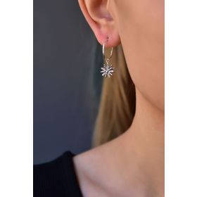 Papatya Silver 925 Ayar Gümüş Rodyum Kaplama Spinning Snowflake Halka Küpe