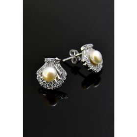 Papatya Silver 925 Ayar Gümüş Rodyum Kaplama Taşlı Çivili İnci Küpe