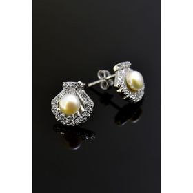 Papatya Silver 925 Ayar Gümüş Rodyum Kaplama Taşlı Çivili İnci Küpe