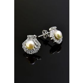 Papatya Silver 925 Ayar Gümüş Rodyum Kaplama Taşlı Çivili İnci Küpe