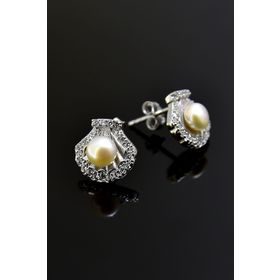 Papatya Silver 925 Ayar Gümüş Rodyum Kaplama Taşlı Çivili İnci Küpe