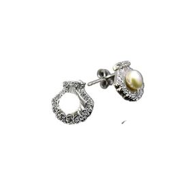 Papatya Silver 925 Ayar Gümüş Rodyum Kaplama Taşlı Çivili İnci Küpe