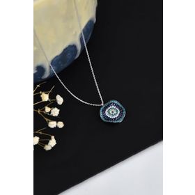 Papatya Silver 925 Ayar Gümüş Rodyum Kaplama Taşlı Dalgalı Nazar Kolye