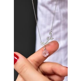 Papatya Silver 925 Ayar Gümüş Rodyum Kaplama Taşlı Pembe Sedef Manolya Çiçeği Kolye