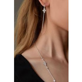 Papatya Silver 925 Ayar Gümüş Rodyum Kaplama Taşlı Tasarım Kolye Küpe Set