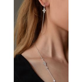 Papatya Silver 925 Ayar Gümüş Rodyum Kaplama Taşlı Tasarım Kolye Küpe Set