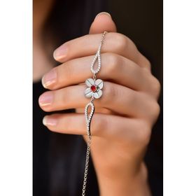 Papatya Silver 925 Ayar Gümüş Rodyum Kaplama Temmuz Ayı Doğum Taşlı Şans Dört Yapraklı Yonca Bileklik