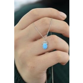 Papatya Silver 925 Ayar Gümüş Rodyum Kaplama Turkuaz Opal Taşlı Ananas Kolye