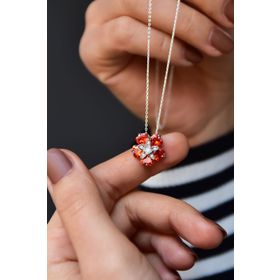 Papatya Silver 925 Ayar Gümüş Rodyum Kaplama Turuncu Taşlı Mine Çiçeği Kadın Kolye