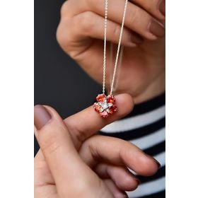 Papatya Silver 925 Ayar Gümüş Rodyum Kaplama Turuncu Taşlı Mine Çiçeği Kadın Kolye