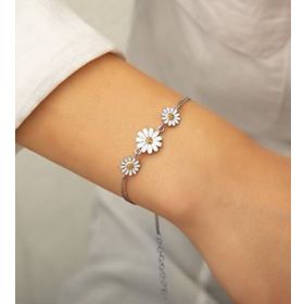 Papatya Silver 925 Ayar Gümüş Rodyum Kaplama Üç Papatya Süzme Kadın Bileklik