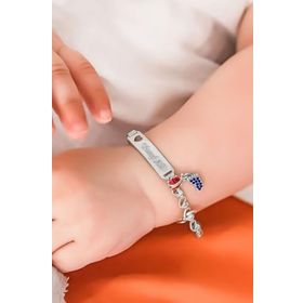 Papatya Silver 925 Ayar Gümüş Rodyum Kaplama Uğur Böcekli Lacivert Ayaklı İsimli Erkek Bebek Künyesi