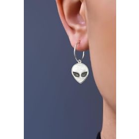 Papatya Silver 925 Ayar Gümüş Rodyum Kaplama Uzaylı Alien Halka Küpe