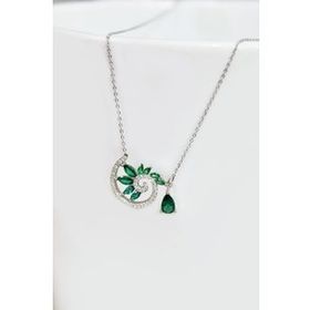 Papatya Silver 925 Ayar Gümüş Rodyum Kaplama Yeşim Taş Renkli Spiral Snail Tasarım Kolye