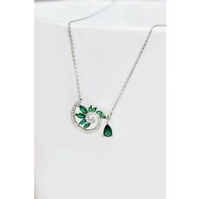 Papatya Silver 925 Ayar Gümüş Rodyum Kaplama Yeşim Taş Renkli Spiral Snail Tasarım Kolye
