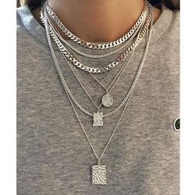 Papatya Silver 925 Ayar Gümüş Rodyum Kaplama Zincir Kombin Kolye