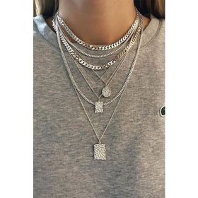 Papatya Silver 925 Ayar Gümüş Rodyum Kaplama Zincir Kombin Kolye