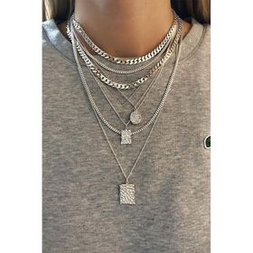 Papatya Silver 925 Ayar Gümüş Rodyum Kaplama Zincir Kombin Kolye
