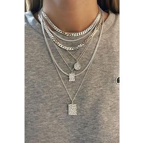 Papatya Silver 925 Ayar Gümüş Rodyum Kaplama Zincir Kombin Kolye