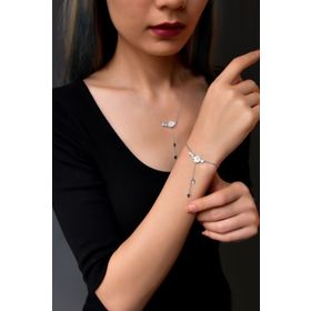 Papatya Silver 925 Ayar Gümüş Rodyum Kaplama Zincir Sallantılı Beyaz Taşlı Sedef Manolya Çiçeği Bileklik