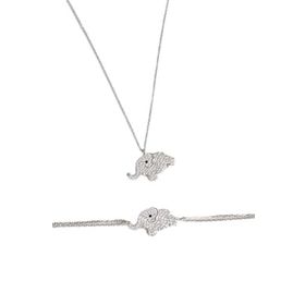 Papatya Silver 925 Ayar Gümüş Rodyum Kaplama Zirkon Taşlı Fil Kolye ve Bileklik Set