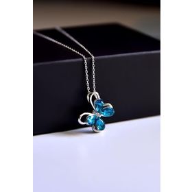 Papatya Silver 925 Ayar Gümüş Rodyum Kaplama Zirkon Taşlı Mavi Morpho Kelebeği Kolye