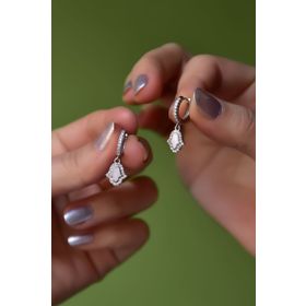 Papatya Silver 925 Ayar Gümüş Rodyum Kaplama Zirkon Taşlı Opal Taşlı Fatma Eli Halka Küpe