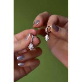 Papatya Silver 925 Ayar Gümüş Rodyum Kaplama Zirkon Taşlı Opal Taşlı Fatma Eli Halka Küpe