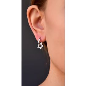 Papatya Silver 925 Ayar Gümüş Rodyum Kaplama Zirkon Taşlı Yıldız Halka Küpe