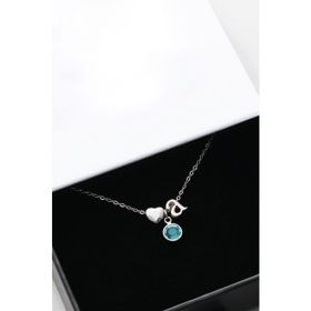 Papatya Silver 925 Ayar Gümüş Rodyum Mini Üç Boyutlu A Harfi Kalp Doğum Taşlı Kolye
