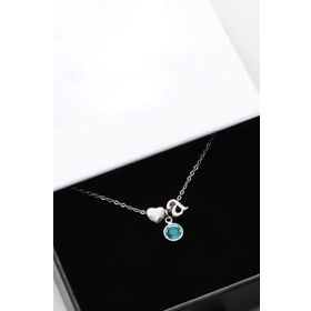 Papatya Silver 925 Ayar Gümüş Rodyum Mini Üç Boyutlu A Harfi Kalp Doğum Taşlı Kolye