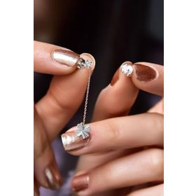 Papatya Silver 925 Ayar Gümüş Rodyum-Rose Kaplama Tektaş Zincirli Kalemli Yonca ve Tektaş Küpe