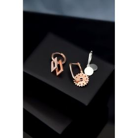 Papatya Silver 925 Ayar Gümüş Rodyum-Rose Kaplama Zirkon Taşlı Sallantılı Tasarım Kombin Halka Küpe