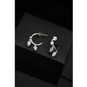 Papatya Silver 925 Ayar Gümüş Rodyum Zirkon Taşlı Yaprak Halka Küpe