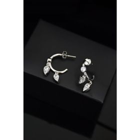 Papatya Silver 925 Ayar Gümüş Rodyum Zirkon Taşlı Yaprak Halka Küpe