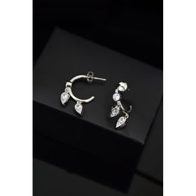 Papatya Silver 925 Ayar Gümüş Rodyum Zirkon Taşlı Yaprak Halka Küpe