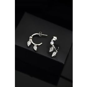 Papatya Silver 925 Ayar Gümüş Rodyum Zirkon Taşlı Yaprak Halka Küpe