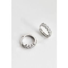 Papatya Silver 925 Ayar Gümüş Rodyum Zirkon Taşlı Yarımtur Yıldız Halka Küpe