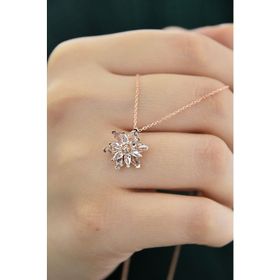 Papatya Silver 925 Ayar Gümüş Rose Altın Kaplama Beyaz Lotus Kolye