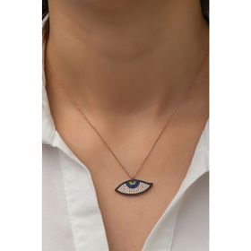 Papatya Silver 925 Ayar Gümüş Rose Altın Kaplama Göz Kolye