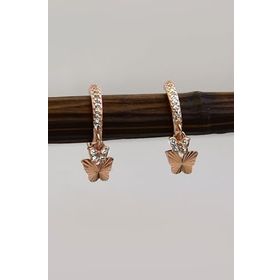 Papatya Silver 925 Ayar Gümüş Rose Altın Kaplama Kelebek Halka Küpe