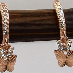 Papatya Silver 925 Ayar Gümüş Rose Altın Kaplama Kelebek Halka Küpe