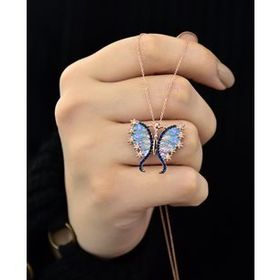 Papatya Silver 925 Ayar Gümüş Rose Altın Kaplama Mineli Kelebek Kolye