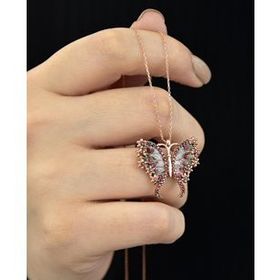Papatya Silver 925 Ayar Gümüş Rose Altın Kaplama Mineli Kelebek Kolye