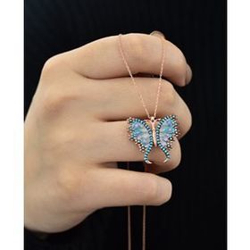 Papatya Silver 925 Ayar Gümüş Rose Altın Kaplama Mineli Kelebek Kolye